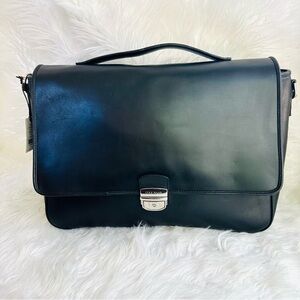 COLE HAAN Black Italian Leather Briefcase Messenger Bag Lawyer Bag NWT No Strap